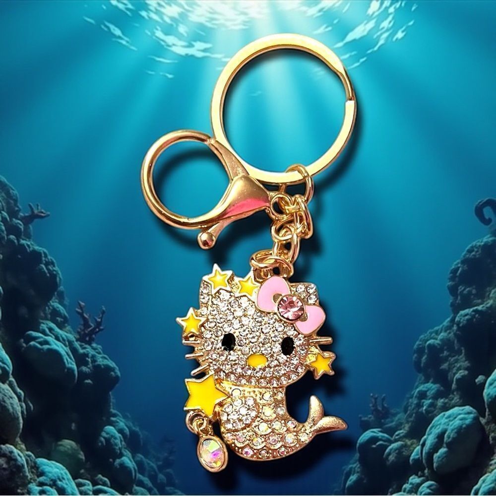 Hello Kitty Mermaid Clear Crystal Keychain Bag Charm